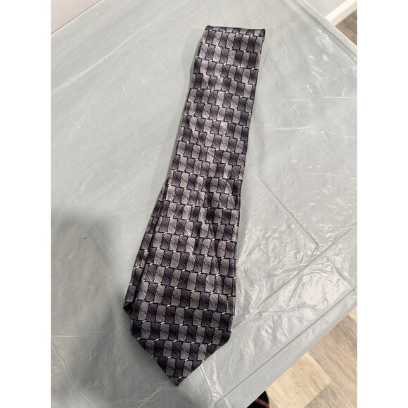 Stafford 100% Silk Mens Neck Tie Gray Geometric Pattern Classic Business - Picture 1 of 3